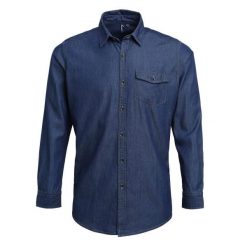 Męska Koszula Jeansowa Z Przeszyciami. Niebieskie koszule męskie PREMIER, m, bez wzorów, z jeansu, bez kołnierzyka, bez ramiączek. Za 142.99 zł.