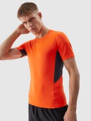 4F Koszulka treningowa slim z materiałów z recyklingu męska - pomarańczowa L. Brązowe t-shirty męskie 4f, l, bez wzorów, z dzianiny, bez kołnierzyka, bez ramiączek. W wyprzedaży za 59.99 zł.