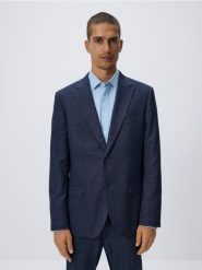 Marynarka slim fit z domieszką wiskozy - granatowy. Niebieskie marynarki męskie Reserved, bez wzorów, z tkaniny. Za 359.99 zł.