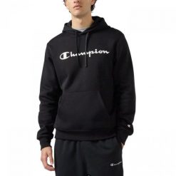 Bluza męska z kapturem treningowa Champion Hooded Sweatshirt czarna. Czarne bluzy nierozpinane męskie CHAMPION, m, bez wzorów, casualowe, bez ramiączek, z kapturem. Za 229.00 zł.