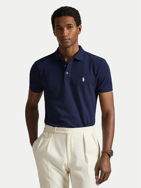 Polo Ralph Lauren Polo 710941439038 Granatowy Slim Fit. Niebieskie koszulki polo męskie Polo Ralph Lauren, m, bez wzorów, z bawełny, bez kołnierzyka, bez ramiączek. Za 599.99 zł.