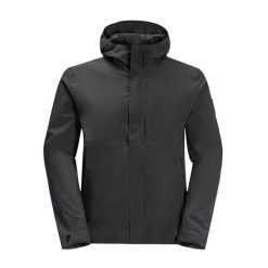 Kurtka przeciwdeszczowa męska Jack Wolfskin Mainkai. Czarne kurtki męskie Jack Wolfskin, m, bez wzorów, sportowe, bez ramiączek, bez kaptura. Za 399.99 zł.
