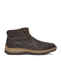 Botki Rieker. Brązowe sztyblety męskie Rieker, bez obcasa, bez zapięcia. Za 369.99 zł.