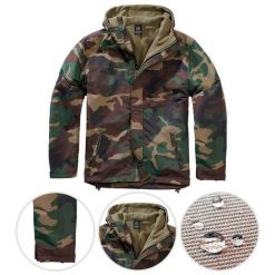 Kurtka turystyczna męska Brandit Frontzip Windbreaker Woodland. Brązowe kurtki męskie Brandit, m, bez wzorów, bez ramiączek, bez kaptura. Za 337.00 zł.