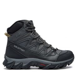 Trekkingi Salomon. Szare buty trekkingowe męskie Salomon, bez wzorów, z gore-texu, sportowe, bez obcasa, bez zapięcia. Za 749.99 zł.