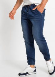 Dżinsy dresowe z gumką w talii, Regular Fit Straight. Niebieskie jeansy męskie bonprix, bez wzorów, z dresówki. Za 149.99 zł.