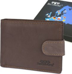 Beltimore Portfel męski skórzany brązowy poziomy z zapinką pojemny Beltimore RFiD I46. Brązowe portfele męskie Beltimore, bez wzorów. Za 59.99 zł.
