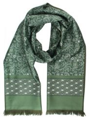 Elegancki Szalik Wełniano-Jedwabny - His Story - Zieleń w Kwiatowy Wzór. Zielone szaliki męskie His Story, na zimę, bez wzorów, z jedwabiu, eleganckie. Za 189.00 zł.