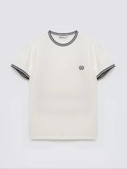 Koszulka męska z kontrastowym wykoŅczeniem biała Polias 100. Białe t-shirty męskie Big Star, l, bez wzorów, z bawełny, bez kołnierzyka, bez ramiączek. Za 99.99 zł.