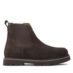 Sztyblety Birkenstock. Brązowe sztyblety męskie Birkenstock, bez obcasa, bez zapięcia. Za 669.99 zł.
