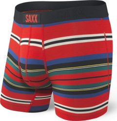 SAXX Bokserki męskie Vibe Boxer Brief Red Tartan Stripe r. S. Czerwone bokserki męskie Saxx, m, bez wzorów. Za 103.99 zł.
