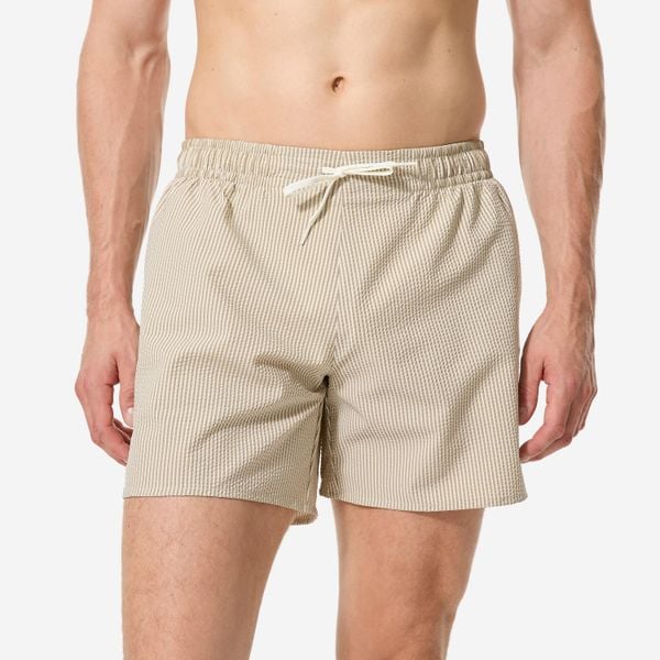 Spodenki surfingowe męskie Decathlon 100 teksturowane 15". Brązowe szorty męskie Decathlon, bez wzorów, z materiału, sportowe. Za 69.99 zł.