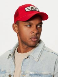Guess Jeans Czapka z daszkiem M5RZ17 WF8V1 Czerwony. Czerwone czapki męskie Guess Jeans, z aplikacjami, z bawełny. Za 129.99 zł.