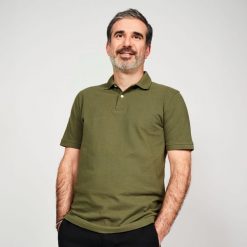 Koszulka polo do golfa z krótkim rękawem męska Inesis MW500. Zielone koszulki polo męskie INESIS, m, bez wzorów, z bawełny, klasyczne, bez kołnierzyka, bez ramiączek. Za 59.99 zł.