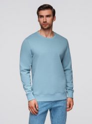 Bluza męska dresowa BASIC z okrągłym dekoltem - niebieska V7 - Rozmiar: XL. Niebieskie bluzy nierozpinane męskie Ombre Clothing, m, bez wzorów, z bawełny, bez ramiączek, bez kaptura. W wyprzedaży za 109.49 zł.