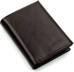 Solier Elegancki brązowy skórzany męski portfel SOLIER. Brązowe portfele męskie Solier, bez wzorów. Za 84.00 zł.