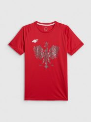 4F Koszulka kibica męska - czerwona S. Czerwone t-shirty męskie 4f, m, bez wzorów, bez kołnierzyka, bez ramiączek. Za 79.99 zł.