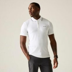 Męska koszulka polo Maverik ze stretchem. Białe koszulki polo męskie Regatta, m, bez wzorów, z dzianiny, bez kołnierzyka, bez ramiączek. Za 149.99 zł.