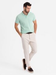 Koszulka polo z bawełnianej dzianiny pique miętowa V1 OM-POSS-0103 L. Zielone koszulki polo męskie Ombre, l, bez wzorów, z bawełny, bez kołnierzyka, bez ramiączek. Za 257.18 zł.