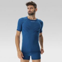 Koszulka termoaktywna męska UYN Motyon 2.0 UW Shirt SH SL. Niebieskie bielizna termoaktywna męska UYN, m, bez wzorów, bez ramiączek. Za 224.99 zł.