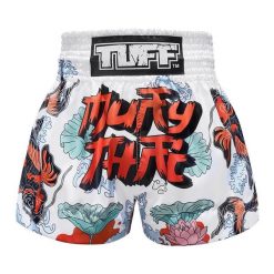 Spodenki treningowe TUFF White Japanese Koi Fish With Muay Thai Text. Białe szorty sportowe męskie TUFF, bez wzorów, sportowe. Za 149.00 zł.