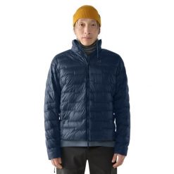 Kurtka puchowa Haglöfs ROC Flash Down. Niebieskie kurtki męskie Haglöfs, bez wzorów, z puchu, sportowe, bez ramiączek, bez kaptura. W wyprzedaży za 927.95 zł.