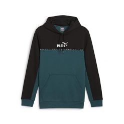 Męska bluza z kapturem Essentials Block Tape PUMA Cold Green. Zielone bluzy nierozpinane męskie Puma, m, bez wzorów, sportowe, bez ramiączek, z kapturem. Za 212.55 zł.