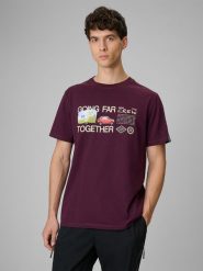 4F T-shirt regular z nadrukiem męski - fioletowy L. Fioletowe t-shirty męskie 4f, l, bez wzorów, z bawełny, bez kołnierzyka, bez ramiączek. Za 79.99 zł.