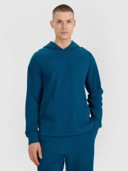 4F Bluza dresowa nierozpinana z kapturem męska - turkusowa XXL. Niebieskie bluzy nierozpinane męskie 4f, m, z aplikacjami, z bawełny, eleganckie, bez ramiączek, z kapturem. W wyprzedaży za 69.99 zł.