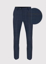 PAKO LORENTE – Granatowe spodnie garniturowe w kraciasty deseń. Niebieskie eleganckie spodnie męskie Pako Lorente, bez wzorów, z lycry. Za 299.99 zł.