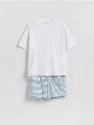 Piżama z bawełny merceryzowanej - złamana biel. Piżamy męskie Reserved, l, bez wzorów, z bawełny, bez kołnierzyka, bez ramiączek. Za 99.99 zł.