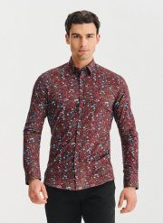 PAKO LORENTE – Bordowa koszula w kwiaty. Czerwone koszule męskie Pako Lorente, xl, bez wzorów, z bawełny, bez kołnierzyka, bez ramiączek. Za 149.99 zł.