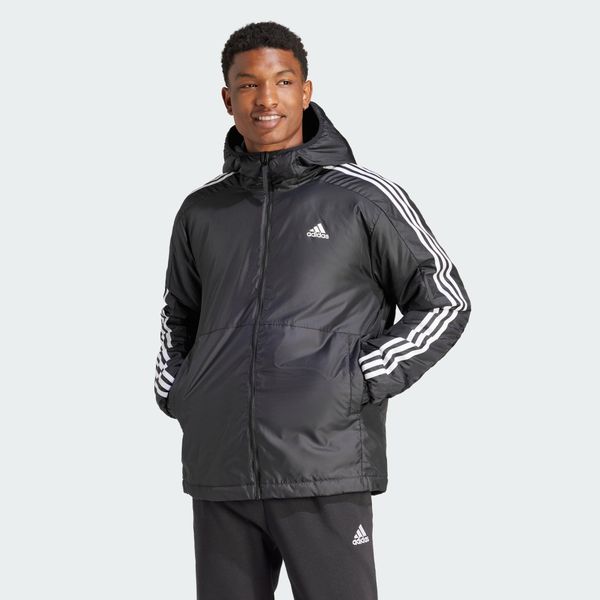 Kurtka Essentials 3-Stripes Insulated Hooded. Czarne kurtki męskie ADIDAS, uniwersalny, bez wzorów, bez ramiączek, bez kaptura. W wyprzedaży za 343.20 zł.