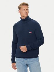 Tommy Jeans Golf Badge DM0DM19434 Granatowy Slim Fit. Niebieskie kardigany męskie Tommy Jeans, m, bez wzorów, z jeansu, bez ramiączek. Za 389.99 zł.