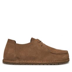 Półbuty Birkenstock. Brązowe codzienne półbuty męskie Birkenstock, bez wzorów, bez obcasa, bez zapięcia. Za 569.99 zł.