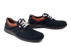 RIEKER 05207-15 blue, półbuty męskie. Niebieskie eleganckie półbuty męskie Rieker, bez obcasa, bez zapięcia. Za 369.90 zł.