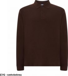 JHK PORA210LS - polo męskie długi rękaw, dwa guziki, boczne rozcięcia, dłuższe na pleach, 100% bawełna 200 - 210g - czekoladowy L. Brązowe koszulki męskie z długim rękawem JHK, l, bez wzorów, z bawełny, bez kołnierzyka, bez ramiączek. Za 42.63 zł.
