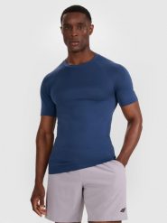4F Koszulka treningowa bezszwowa męska - granatowa L/XL. Niebieskie t-shirty męskie 4f, l, bez wzorów, z materiału, bez kołnierzyka, bez ramiączek. Za 129.99 zł.