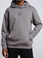 Bluza hoodie z haftem - szary. Szare bluzy nierozpinane męskie Sinsay, l, bez wzorów, bez ramiączek, bez kaptura. Za 69.99 zł.