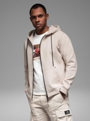 Dresowa rozpinana bluza hoodie w stylu streetwearowym – piaskowa V6 - Rozmiar: L. Bluzy rozpinane męskie Ombre Clothing, l, bez wzorów, z bawełny, bez ramiączek, bez kaptura. W wyprzedaży za 202.49 zł.