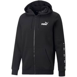 Męska Bluza Z Kapturem ESS+ Tape Full Zip. Czarne bluzy nierozpinane męskie Puma, m, bez wzorów, bez ramiączek, z kapturem. Za 364.99 zł.