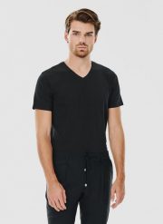 PAKO LORENTE – Czarny gładki t-shirt v-neck. Czarne t-shirty męskie Pako Lorente, xxl, bez wzorów, z bawełny, bez kołnierzyka, bez ramiączek. Za 69.99 zł.