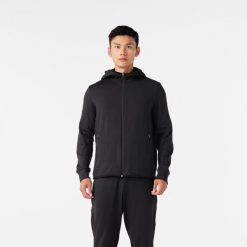 Bluza do biegania męska Kiprun Run 100 Warm ocieplana. Czarne bluzy rozpinane męskie KIPRUN, m, bez wzorów, z elastanu, sportowe, bez ramiączek, bez kaptura. W wyprzedaży za 89.99 zł.