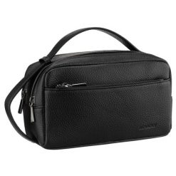 Elegancka saszetka męska ze skóry ekologicznej w czarnym kolorze zamykana suwakiem - Rovicky. Czarne saszetki męskie ROVICKY, bez wzorów, ze skóry ekologicznej. Za 89.99 zł.