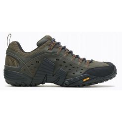 Buty trekkingowe dla mężczyzn Merrel Intercept. Zielone buty trekkingowe męskie Merrell, bez wzorów, ze skóry, sportowe, bez obcasa, bez zapięcia. Za 569.00 zł.