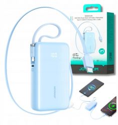 Powerbank Joyroom JR-PR2L 10000mAh 35W z wbudowanym zwijanym kablem USB-C i kablem-smyczą Lightning - niebieski. Niebieskie powerbanki Joyroom. Za 130.82 zł.