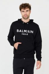 BALMAIN Czarna bluza Printed Hoodie. Czarne bluzy nierozpinane męskie Balmain, m, bez wzorów, bez ramiączek, z kapturem. W wyprzedaży za 2,799.99 zł.