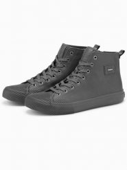 Męskie wysokie buty trampki z ozdobnym noskiem – szare V2 - Rozmiar: 42. Szare trampki męskie Ombre Clothing, z aplikacjami, z gumy, przed kolano, bez zapięcia. W wyprzedaży za 109.99 zł.