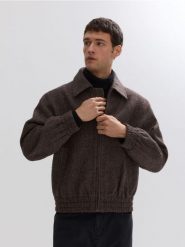 Kurtka z wełną - ciemnobrązowy. Brązowe kurtki męskie Reserved, l, bez wzorów, z tkaniny, bez ramiączek, bez kaptura. Za 359.99 zł.