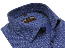 Granatowa elastyczna koszula męska Modini ze wzorem DD12. Koszule męskie Modini Moda Męska, m, bez wzorów, z bawełny, bez kołnierzyka, bez ramiączek. W wyprzedaży za 179.10 zł.